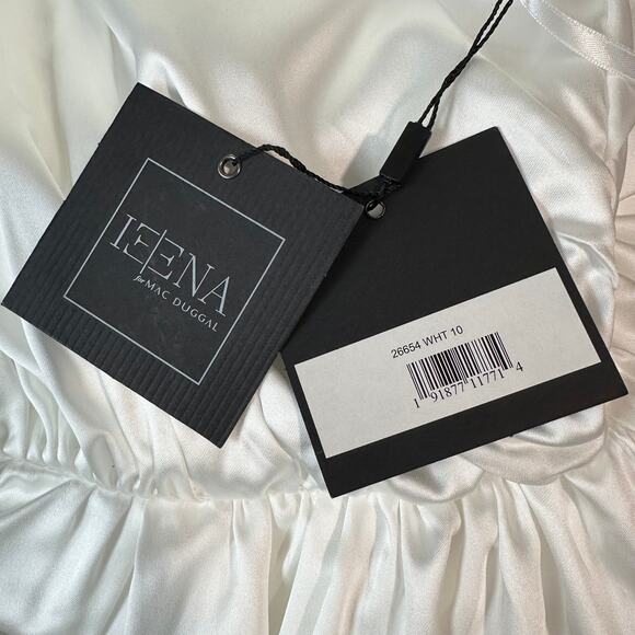 Ieena for Mac Duggal One Shoulder Draped Dress Satin Maxi Long Formal Gown White - Picture 13 of 16